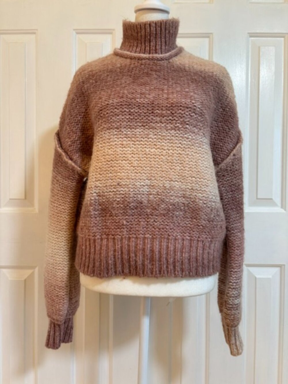 Rachel Zoe Mauve Ombre Chunky Knit Cropped Mock Neck Sweater Women's Small